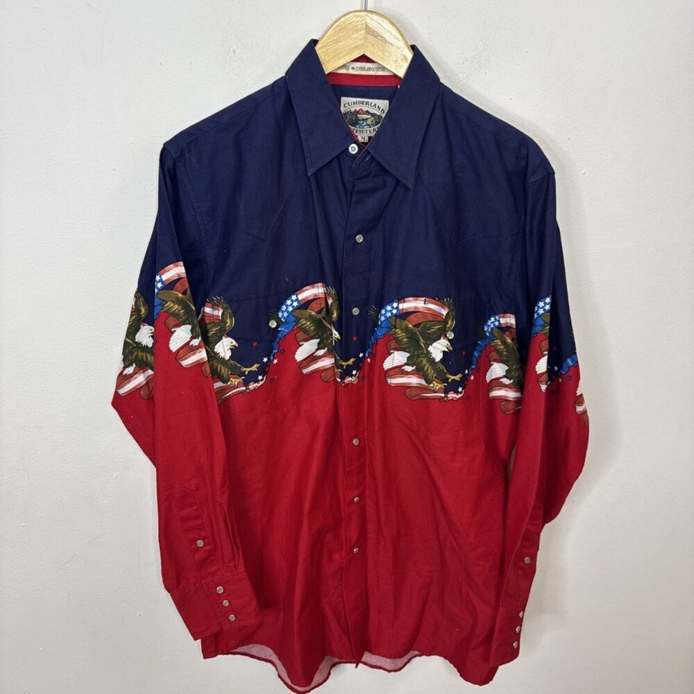 Cumberland Outfitters Men M‎ Western Pearl Snap Shirt America Eagle USA Flag
